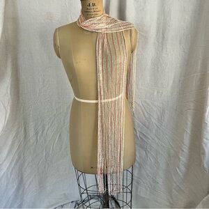 2/$20 Women’s Rectangular Striped Open Weave Fringe Scarf with Metallic Accents